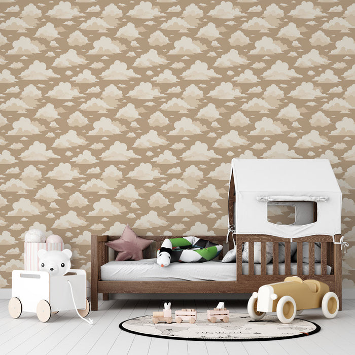 Φωτοταπετσαρία συννεφιών | Απαλά μοτίβα συννεφιών σε μπεζ φόντο