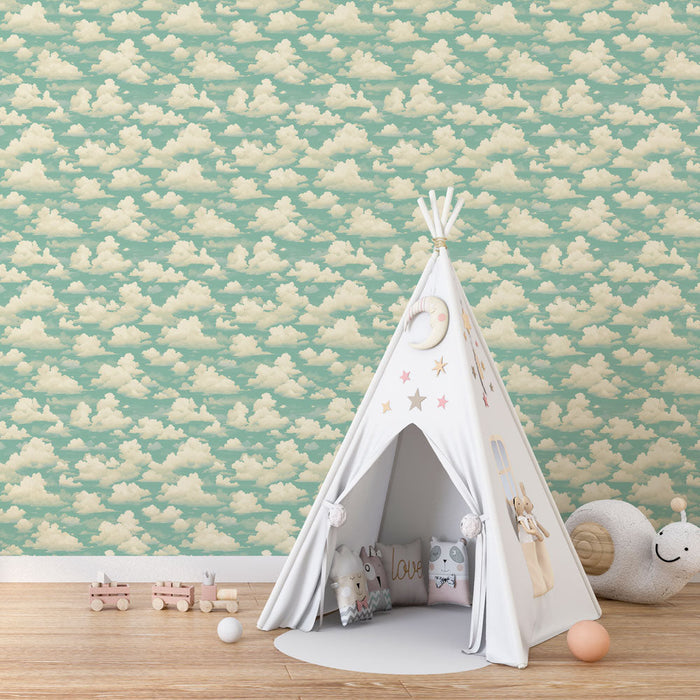 Carta da parati nuvole | Nuvole bianche su sfondo blu chiaro