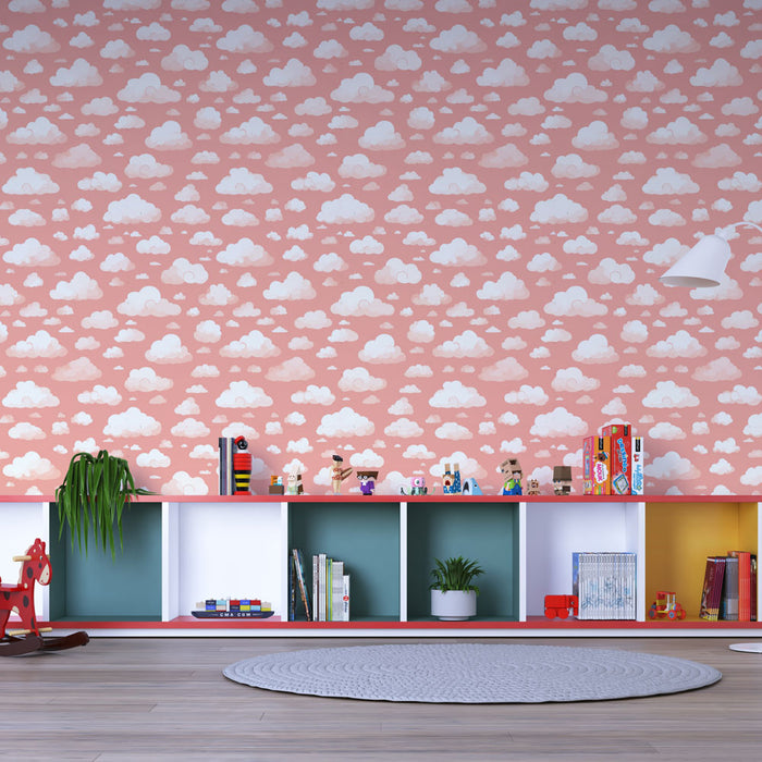 Carta da parati nuvole | Nuvole bianche su sfondo rosa pallido