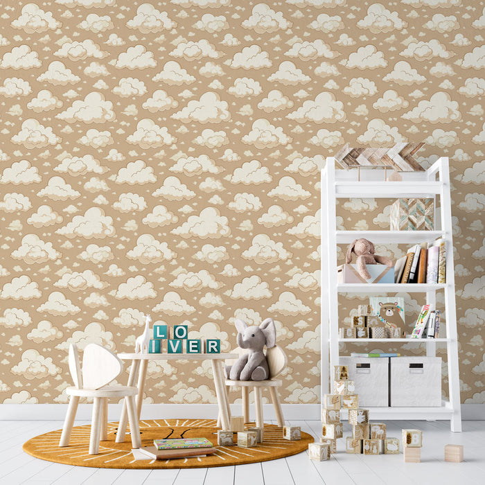 Carta da parati nuvole | Nuvole morbide su sfondo beige chiaro