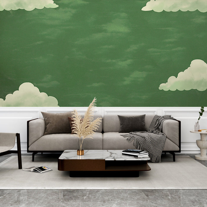 Mural Wallpaper clouds | Green background with soft and airy clouds