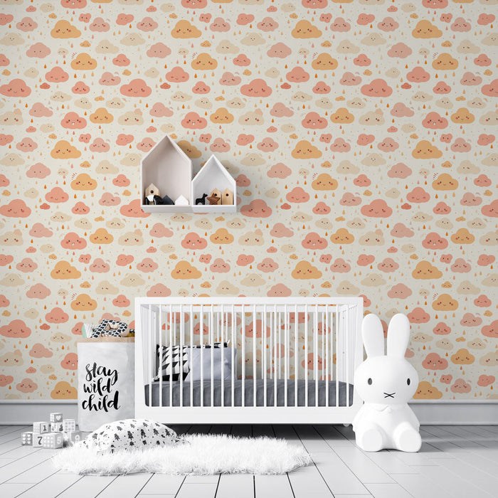 Tapetti söpö pilvet | Onnelliset hymyilevät pilvikuviot pehmeissä sävyissä