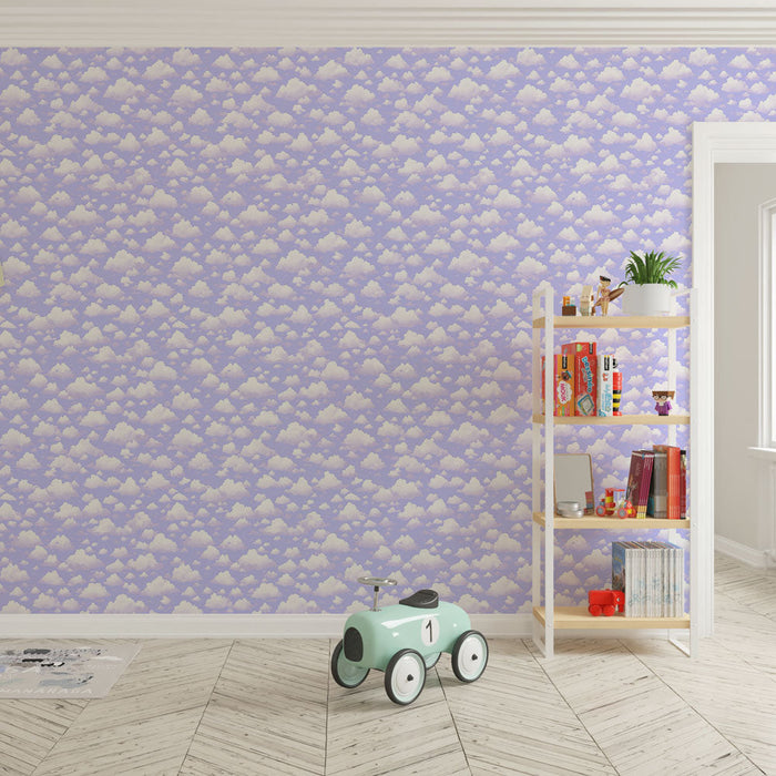 Carta da parati nuvole | Motivo a nuvole su sfondo viola pastello