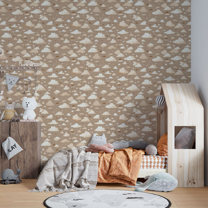 Τapete σύννεφα | Απαλό μοτίβο σύννεφων σε μπεζ φόντο