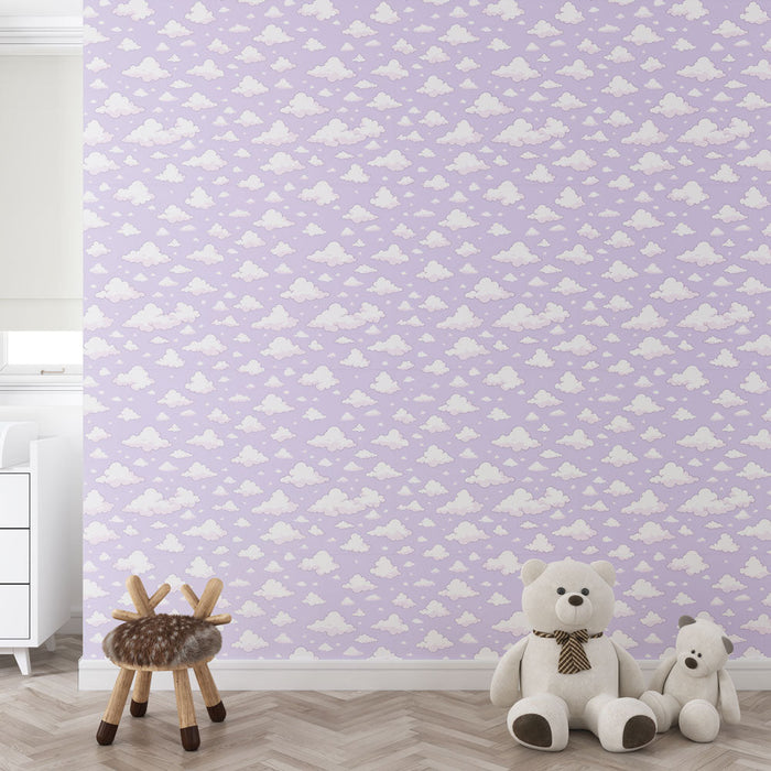 Tapete συννεφιών | Μοτίβο μαλακών συννεφιών σε ανοιχτό μωβ φόντο