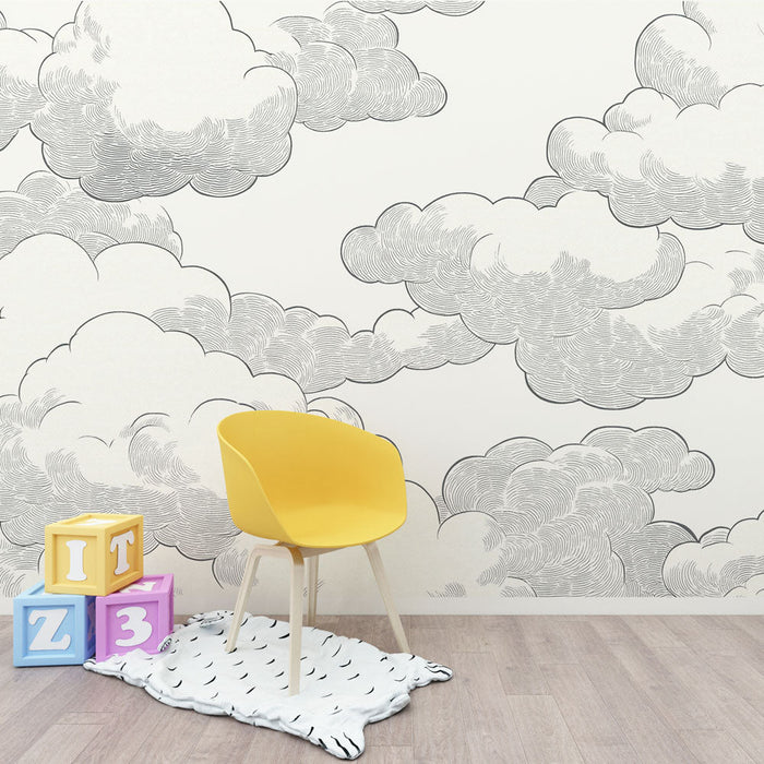 Mural Wallpaper clouds | Graafiline muster mustas ja valges