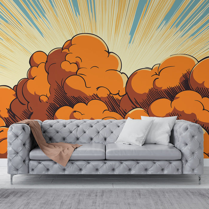 Tapeta Mraky | Jasné oranžové mraky a záblesky světla