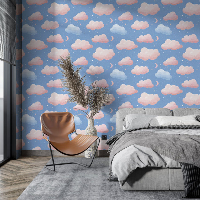 Papel pintado nuages | Nuages roses et bleus sur fond pastel