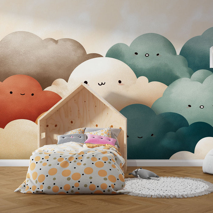 Mural Wallpaper smiling clouds | A landscape of colorful and joyful clouds