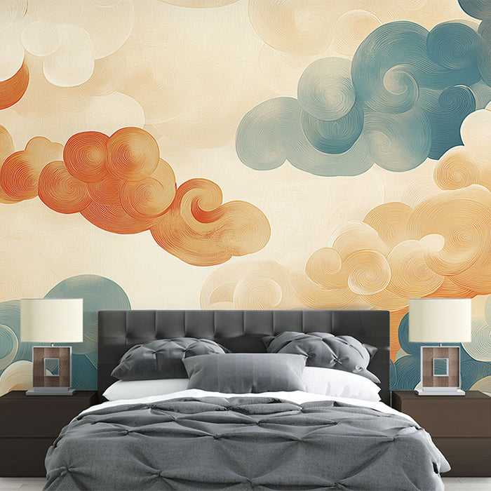 Carta da parati nuvole stilizzate | Motivo a nuvole in tonalità morbide e calde