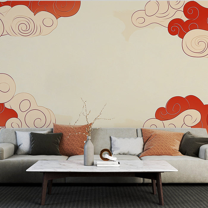 Fototapet stilize bulutlar | Açık bir arka plan üzerinde kırmızı ve krem bulut desenleri