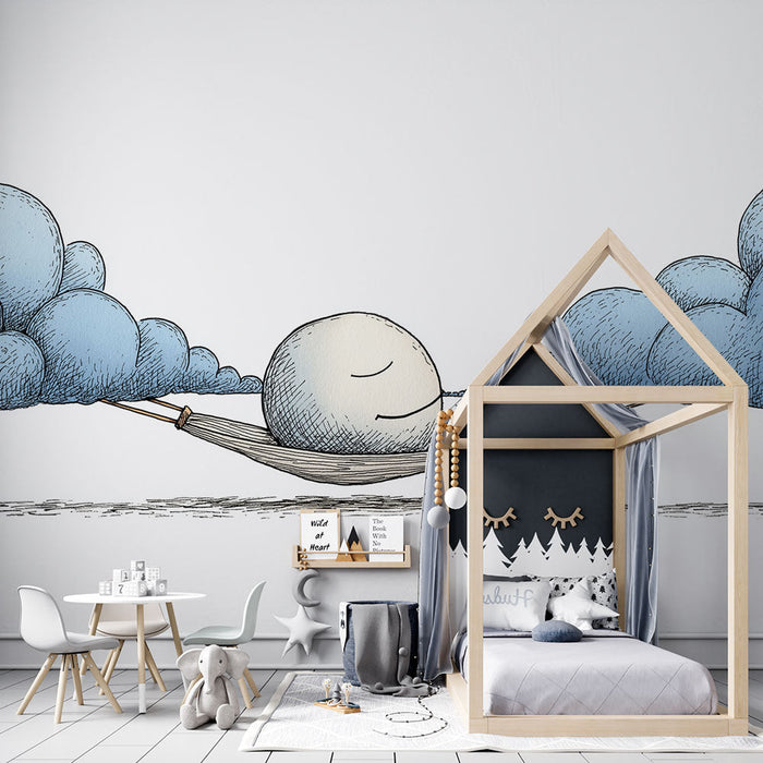 Carta da parati nuvole | Un personaggio che fluttua in un'amaca tra morbide nuvole