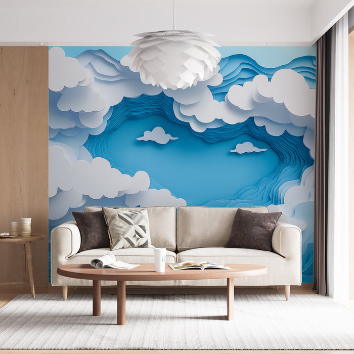 Tapeta cloudy | Wzór wycinanki z papieru z niebem i chmurami