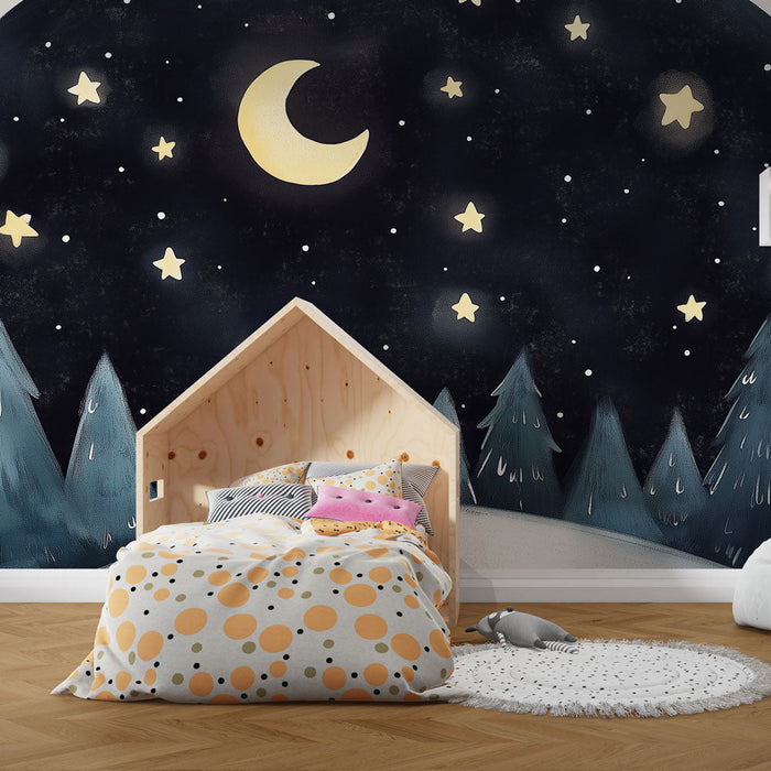 Tapeta z noćnim nebom | Noćno nebo s mjesecom i jela