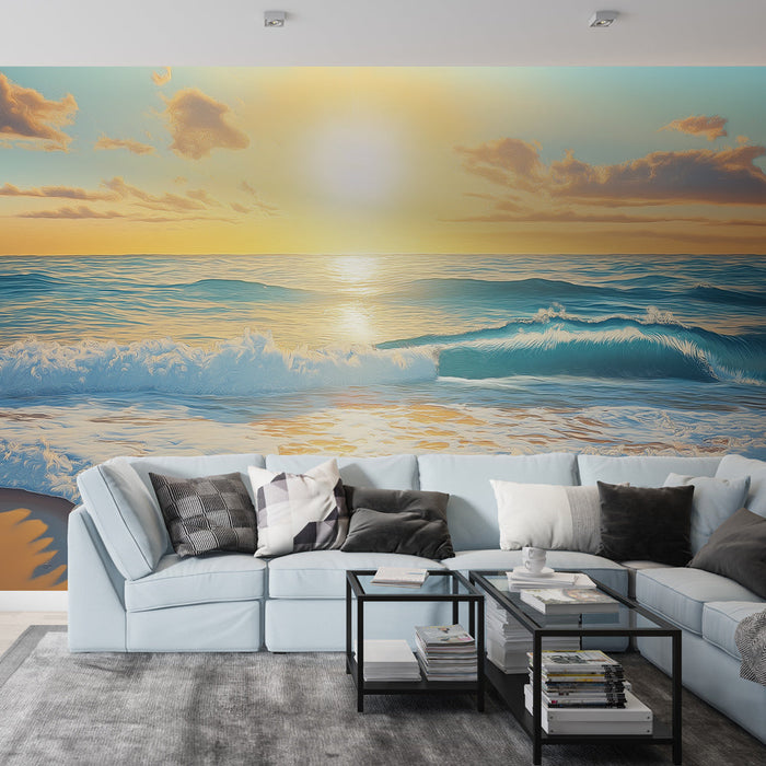 Fototapet okyanus | Sakin dalgaların üstünde huzur verici günbatımı