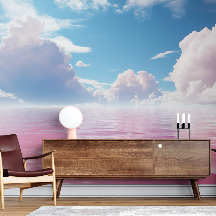 Фототапет пастелен океан | Розово и синьо небе и море