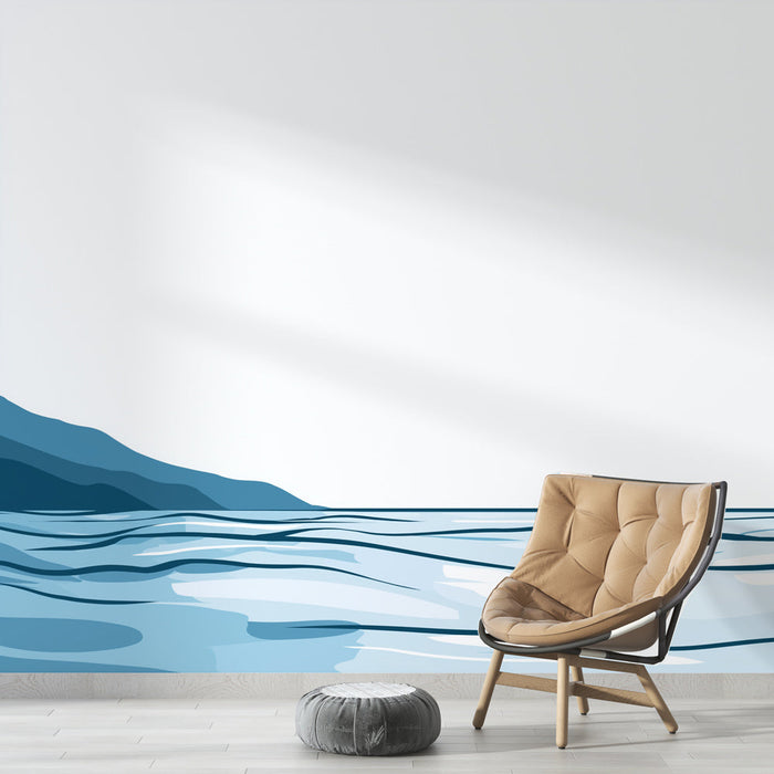 Mural Wallpaper ocean | Modern marine landscape in blue