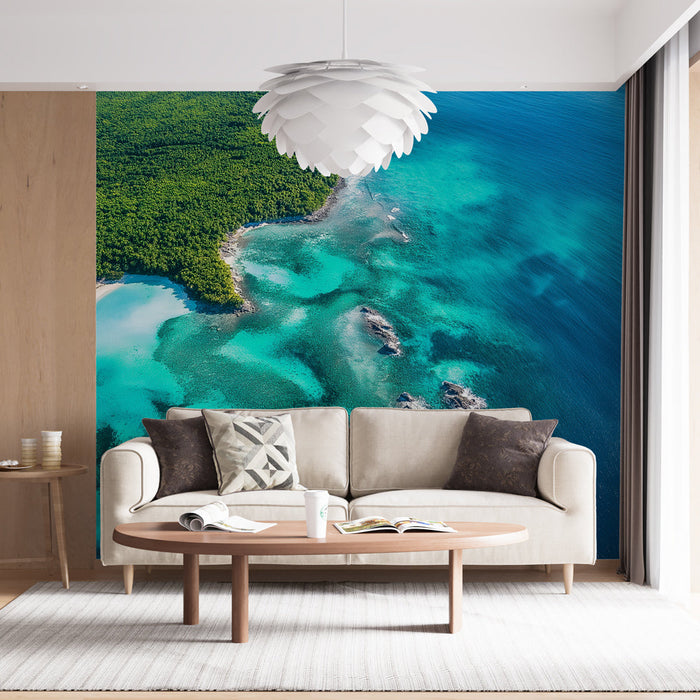 Ταπετσαρία τοιχογραφίας ωκεανός | Τυρκουάζ παραλία και καταπράσινο δάσος