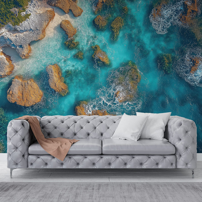 Fototapet okyanus | Parlak turkuaz sularla kayalık kıyı