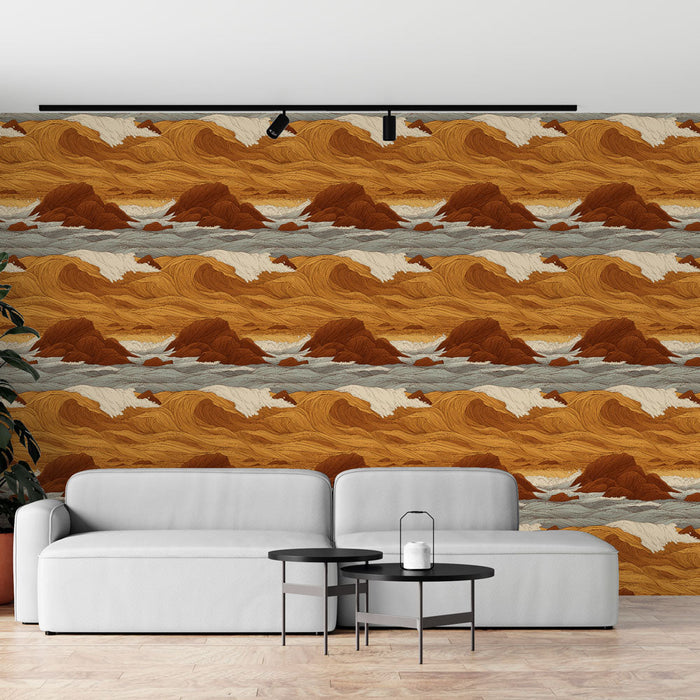 Fototapet hav | Bølger i varme toner med steiner