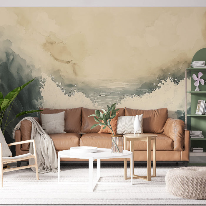 Tapetti ocean | Hellä aaltoja ja sumuinen taivas