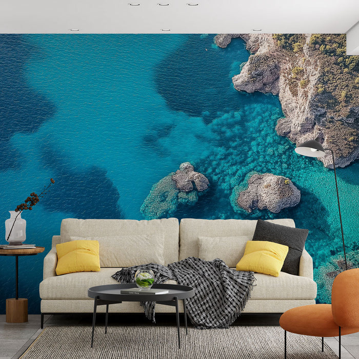 Muralna tapeta ocean | Valovi in podvodne skale v turkizni barvi