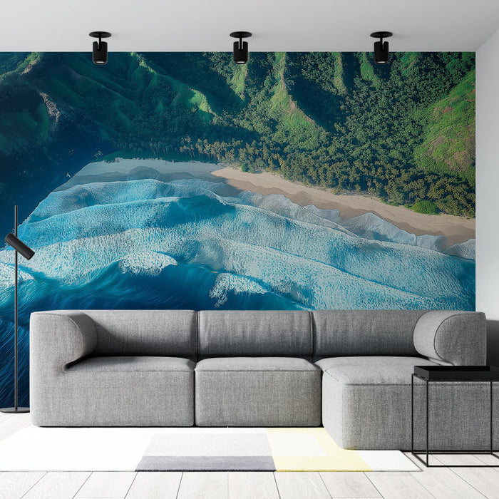 Papel de parede mural oceano | Ondas turquesas e praia tranquila