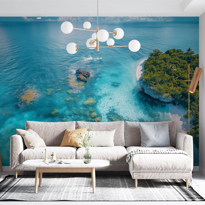 Tapeta ocean | Widok z lotu ptaka na tropikalną plażę i jej turkusowe wody