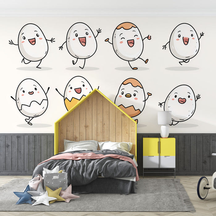 Tapeta s animovanými vajíčky | Hráčské vzory se smějícími se a šťastnými vajíčky