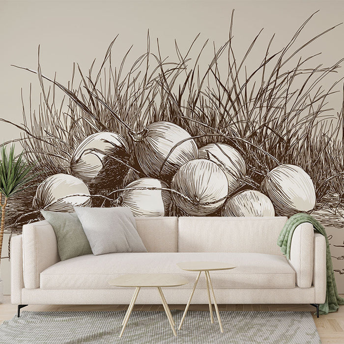 Tapete cebollas | Ilustración vintage de cebollas en la hierba