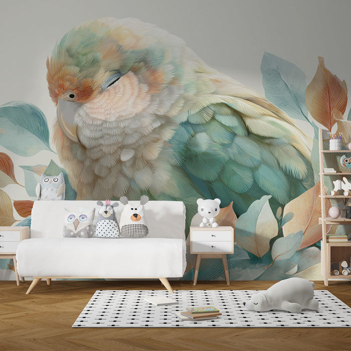 Fototapet ptica i lišće | Mirna ptica među šarenim lišćem