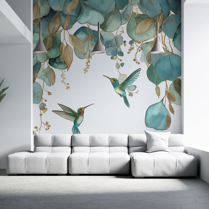 Fotótapé madár-szüret | Elegáns mintázatú türkiz levelek és finom kolibrik