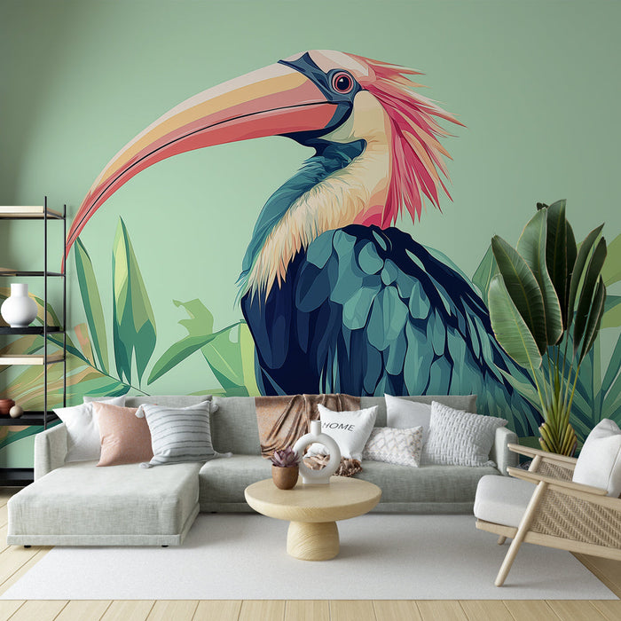 Fototapeta tropska ptica | Pisano ptico med bujnim listjem