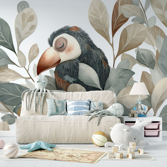 Fotó tapéta trópusi madarak | Egy tukán finom levelek között nyugtató árnyalatokkal