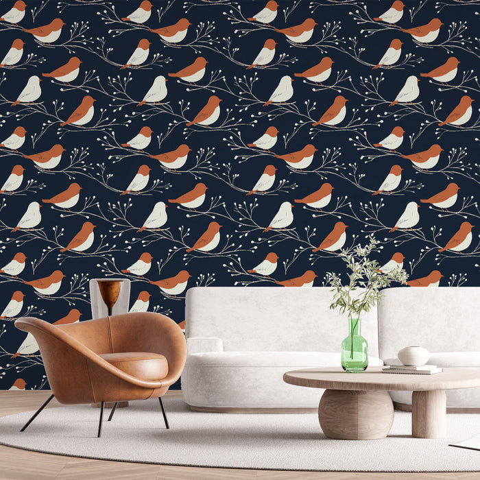 Papel de parede pássaros | Pássaros coloridos pousados em galhos delicados