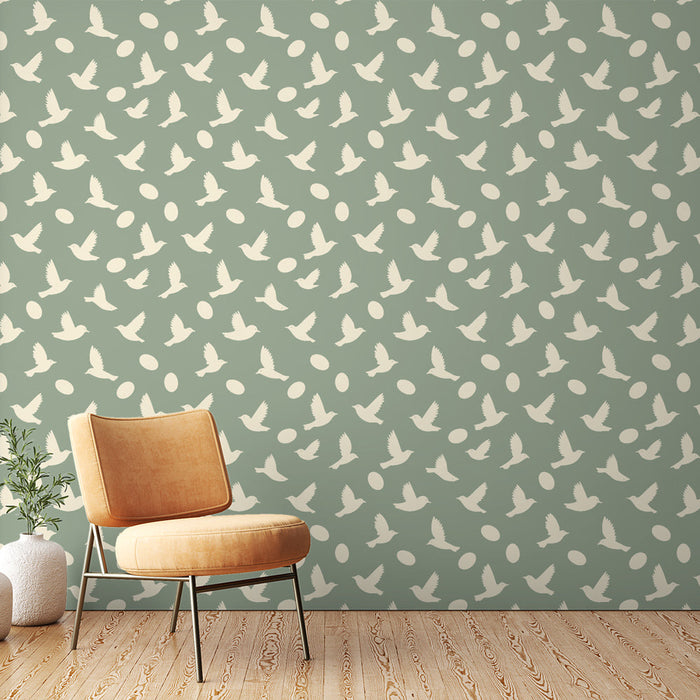 Fototapeet linnud ja munad | Siluett linnu mustrid rohelisel taustal