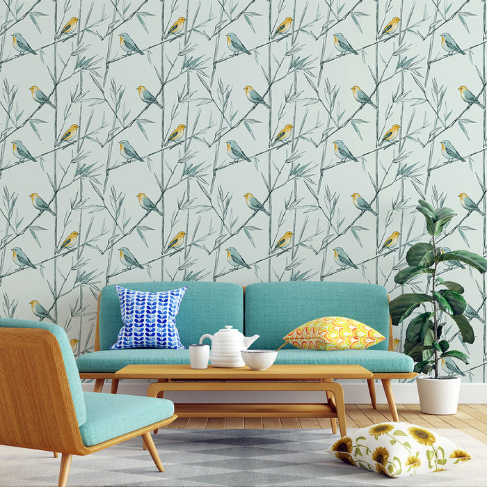 Tapeta s motivem ptáků | Motiv vrabce na bambusových větvích