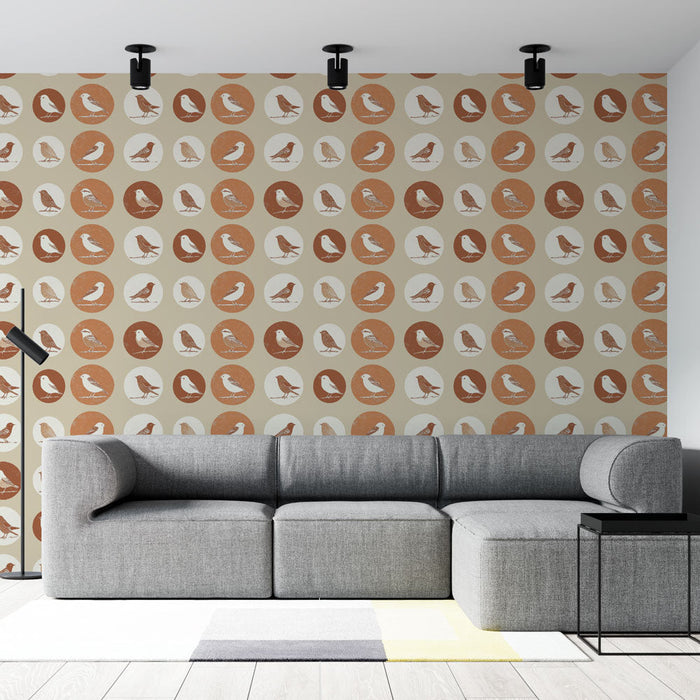 Fototapet fugler | Mønstre av små fugler i fargerike sirkler