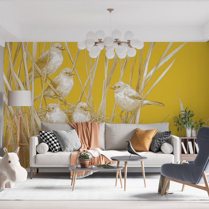 Fotótapé madarak | Gyöngéd madártérkép egy világos sárga háttéren
