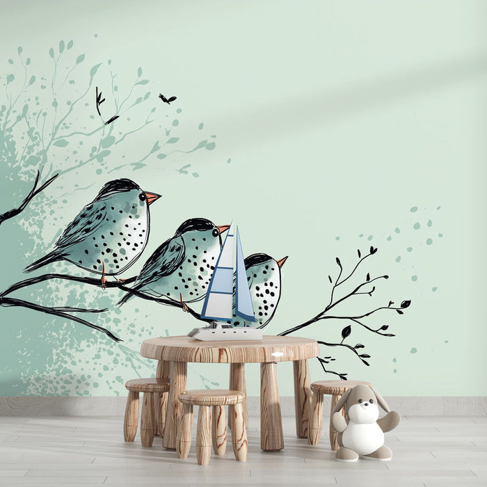 Tapet cu păsări | Trei păsări colorate stau pe o ramură