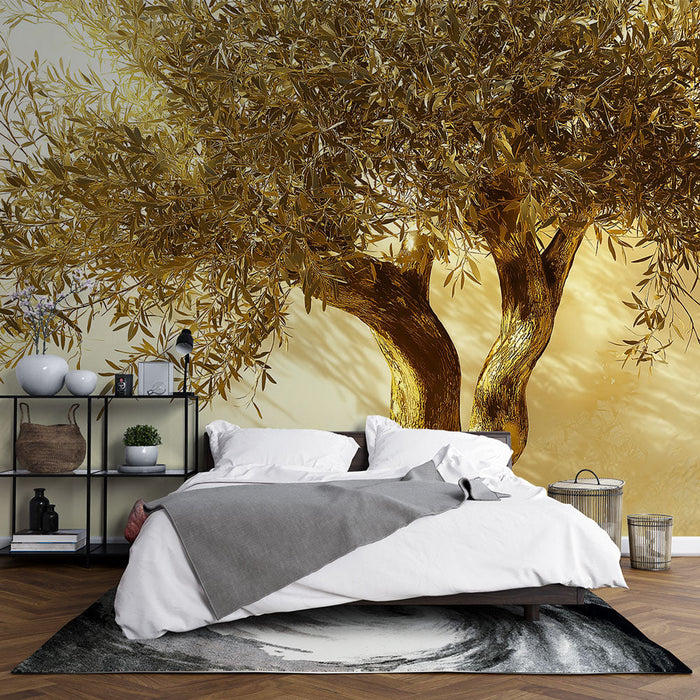 Fototapet olive-tree | Gyldent oliventræ på lys baggrund