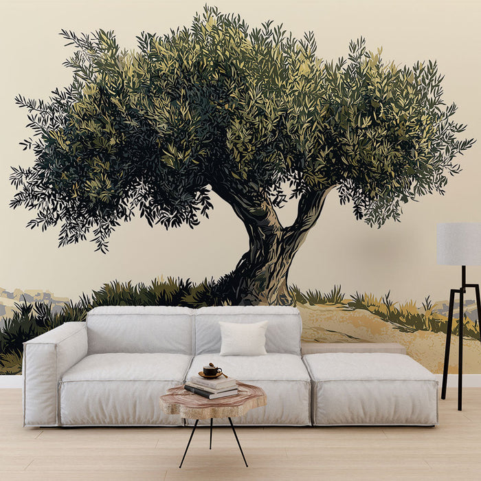 Falfestmény olajfa | Fenséges olajfa világos háttéren