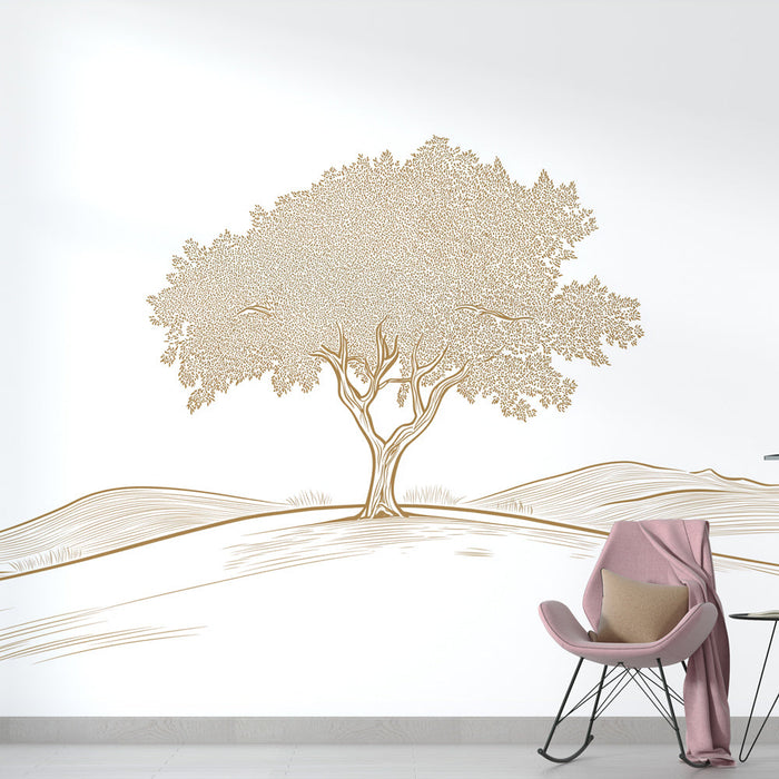 Papel pintado olive-tree | Árbol elegante en fondo blanco minimalista