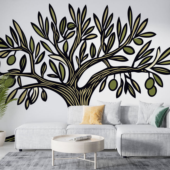 Mural Wallpaper olive-tree | Elegant design of a stylized olive tree