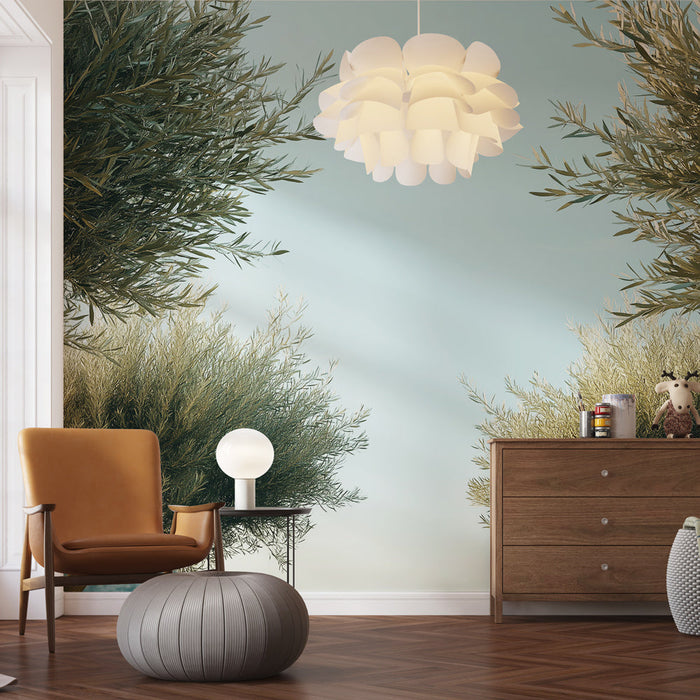 Fototapet oliven | Elegante olivenblade under en klar himmel