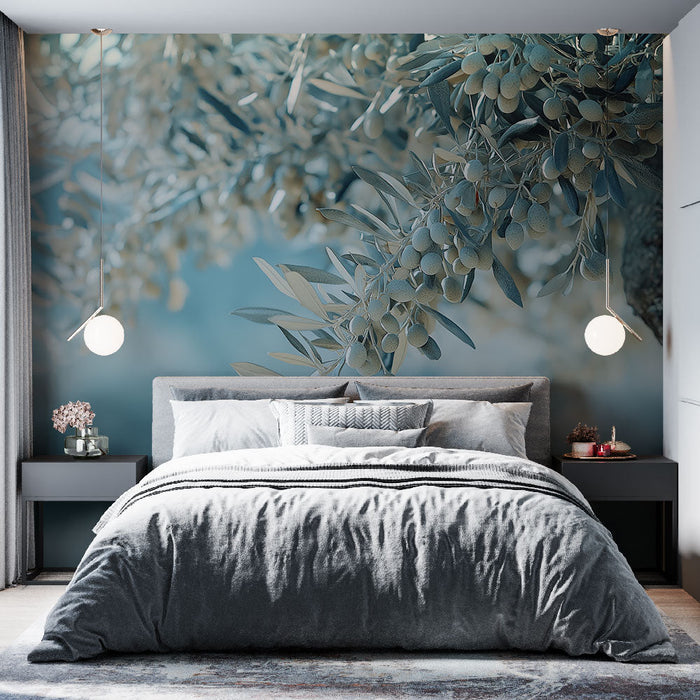 Papel pintado olive-tree | Hojas de olivo estilizadas en tonos suaves