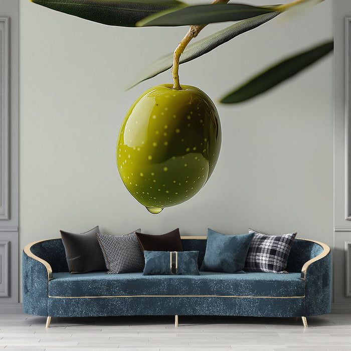 Tapetti oliivipuu | Realistisia kuvituksia roikkuvista vihreistä oliiveista