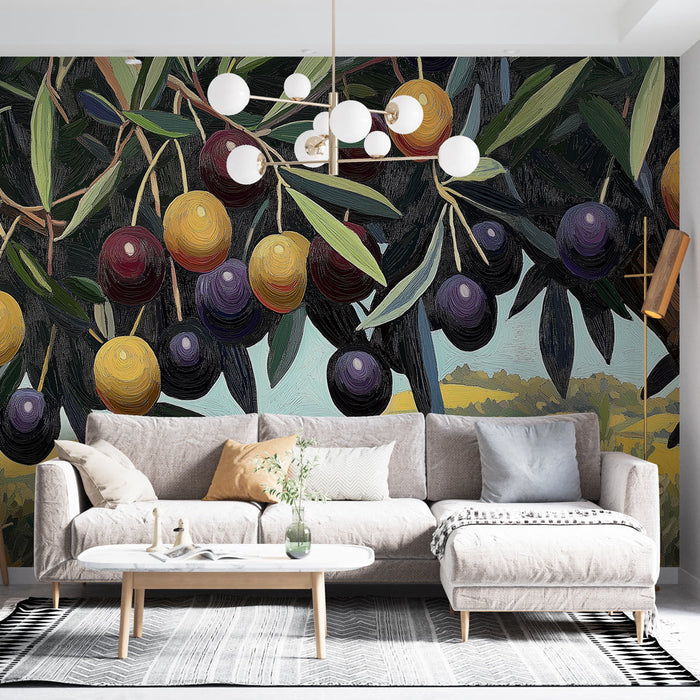 Tapet măslin | Model viu de măslini cu măsline colorate