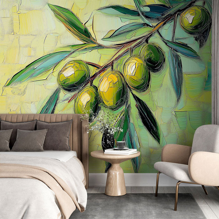 Fototapet olivtrad | Levande olivkvist i oljemalning