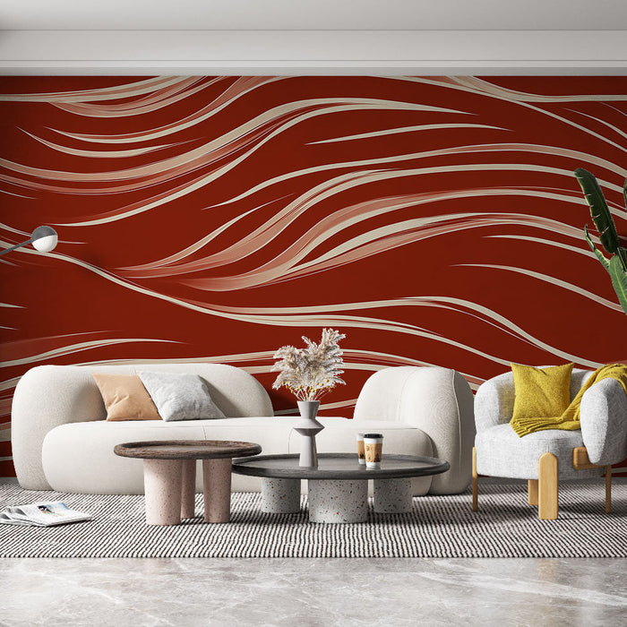 Ταπετσαρία τοίχου κύματα | Ρευστό μοτίβο σε κόκκινες και κρεμ αποχρώσεις